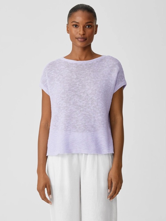 Eileen Fisher Tops - Eileen Fisher Organic Linen Cotton Slub Box Top Med Lilac Knit Casual Coastal